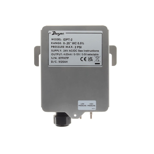 Industrial differential pressure transmitter, range .25-0-.25" wc, 0.5% FS accuracy